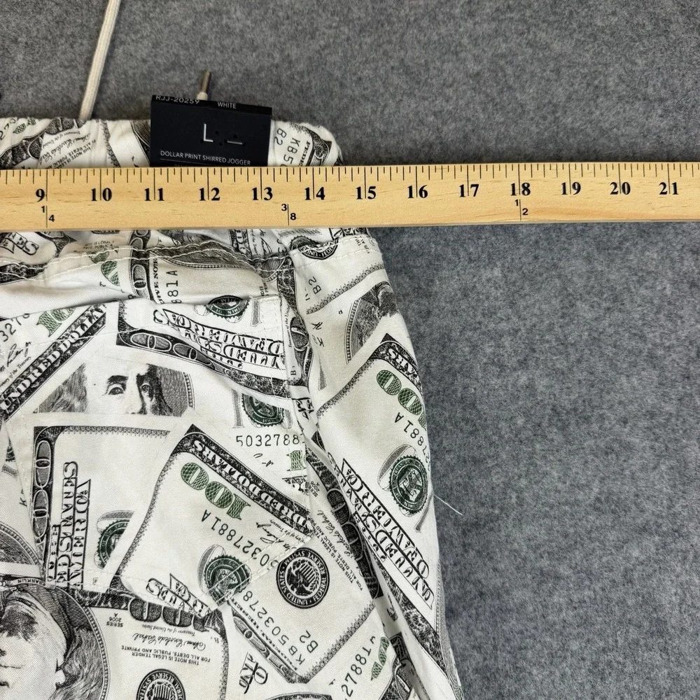 American Bazi Dollar Print Shirred Jogger Pants Mens Large L Stacked Money NWT